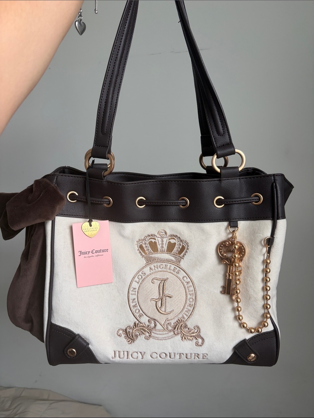 NWT | Juicy Couture Exclusive Daydreamer Cream and Brown Embroidered Crystal Bag